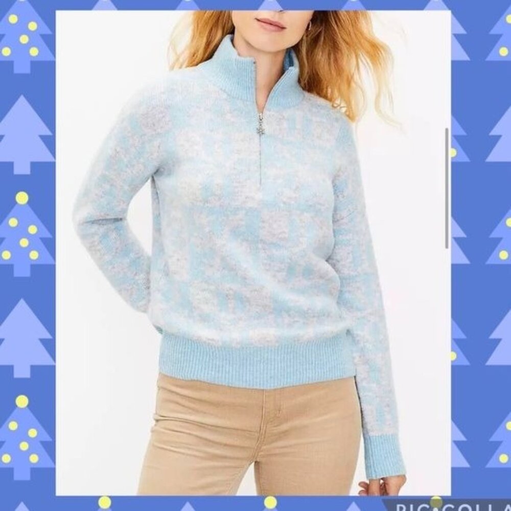 LOFT WOMEN SNOWFLAKE ZIP SWEATER SIZE XL